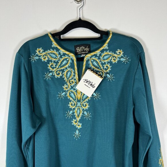 Bob Mackie Wearable Art Top Women's XL Turquoise Stretch Paisley Embroidered NWT - Picture 2 of 9
